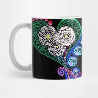 Boho Chic Heart & Flowers Bright & Colorful on Black Mug